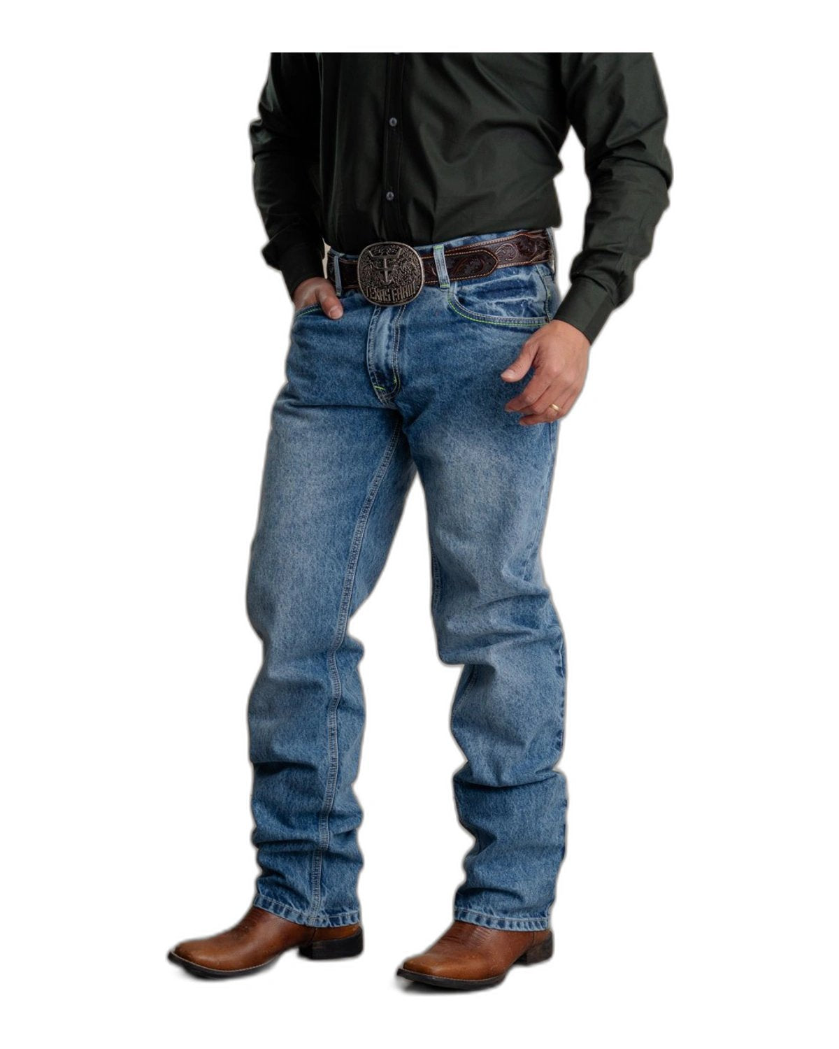 Calça Jeans Masculina Texas Farm — Hard Verde Neon - vista frontal - RDM-P061