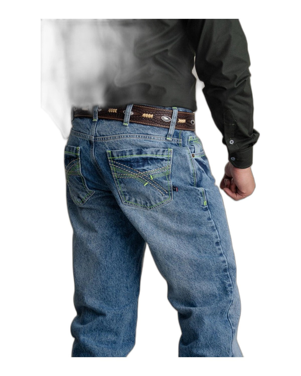 Calça Jeans Masculina Texas Farm — Hard Verde Neon - detalhe da modelagem - RDM-P061