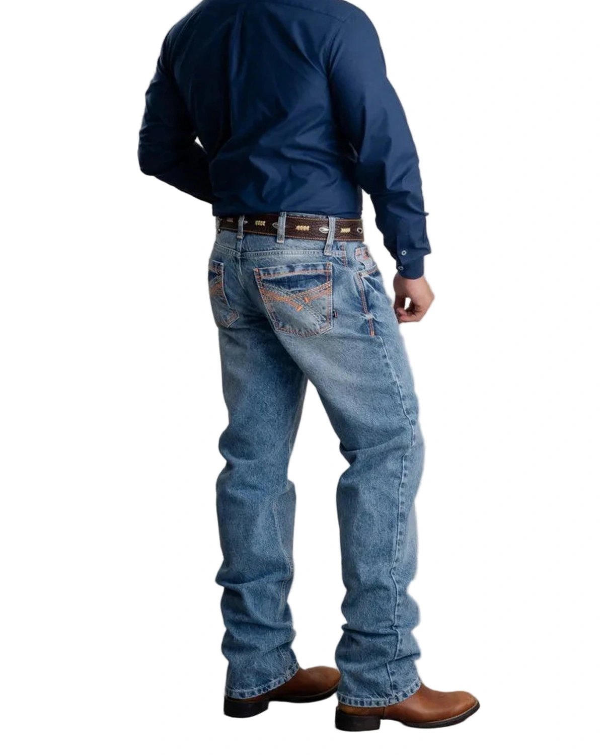 Calça jeans masculina Texas Farm Hard laranja neon — vista complementar sem rosto