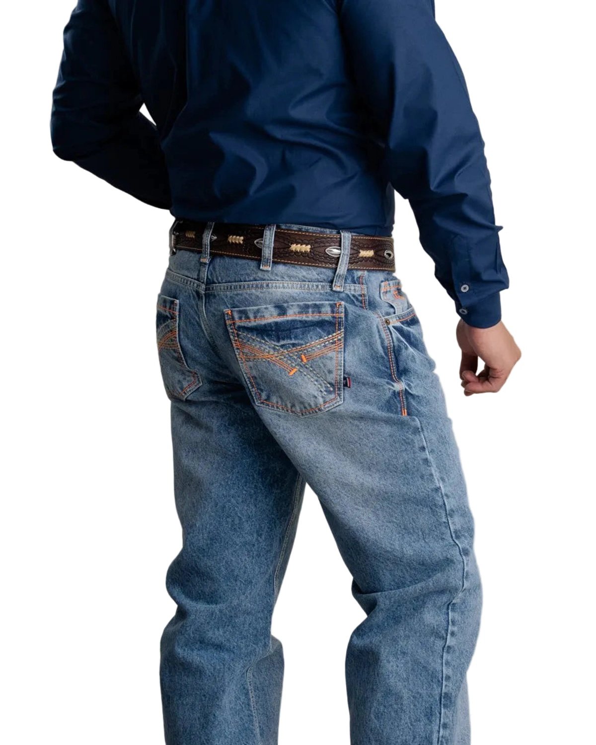 Calça Jeans Masculina Texas Farm — Hard Laranja Neon - detalhe da modelagem - RDM-P068