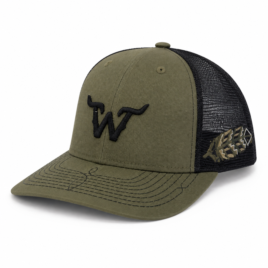 Boné West World Penacho Verde com Tela Preta e Bordado Lateral — Tamanho Único