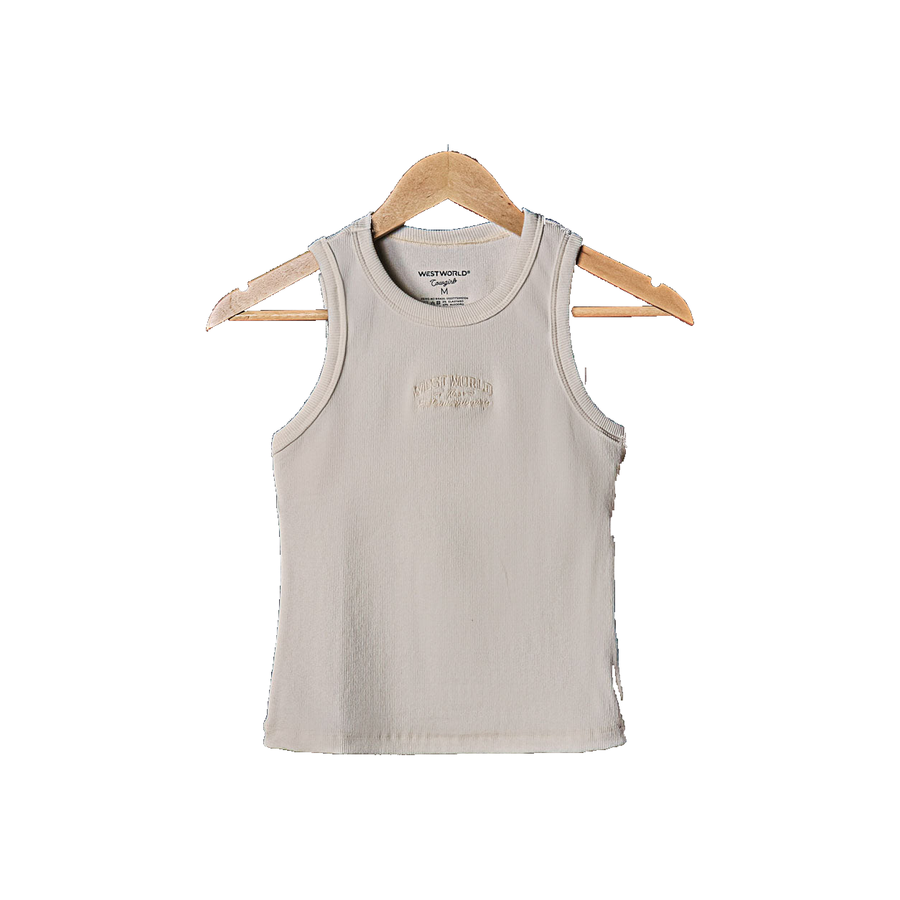 Regata West World off-white, frente, fundo branco