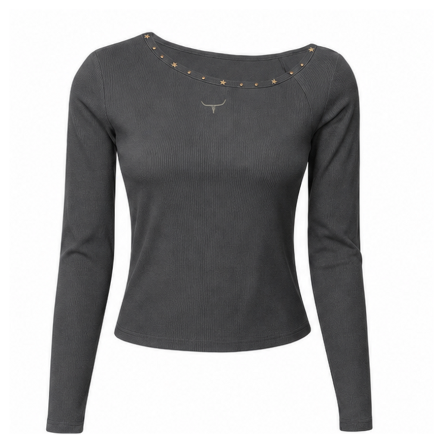 Blusa feminina Moiadeiros manga longa chumbo