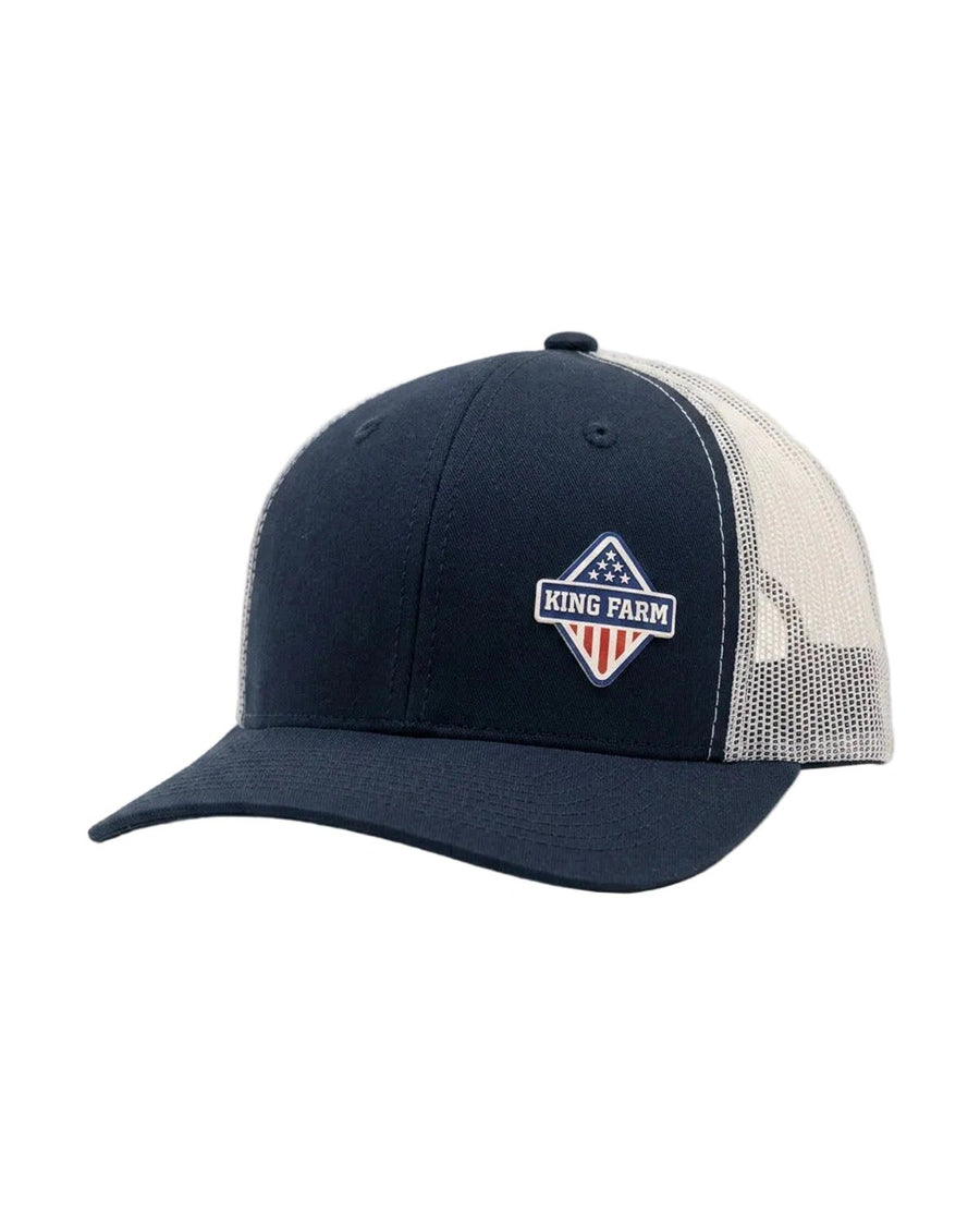 Boné Texas Farm Azul Marinho Patch Losango — Trucker marinho e branco com patch losango.