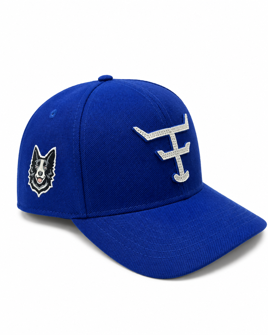 Boné Texas Farm azul royal com símbolo prateado e patch lateral