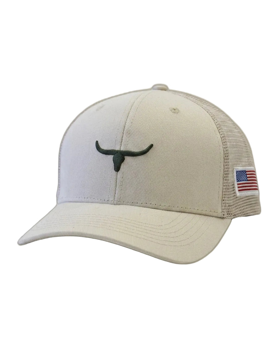 Boné Moiadeiros branco trucker com bordado de touro