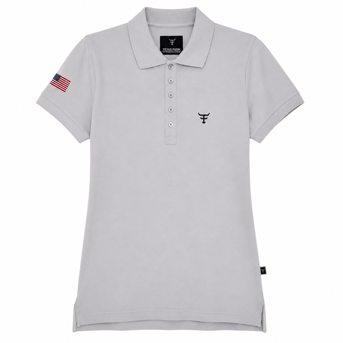 Camisa Polo Feminina Texas Farm cinza — foto tratada em fundo branco