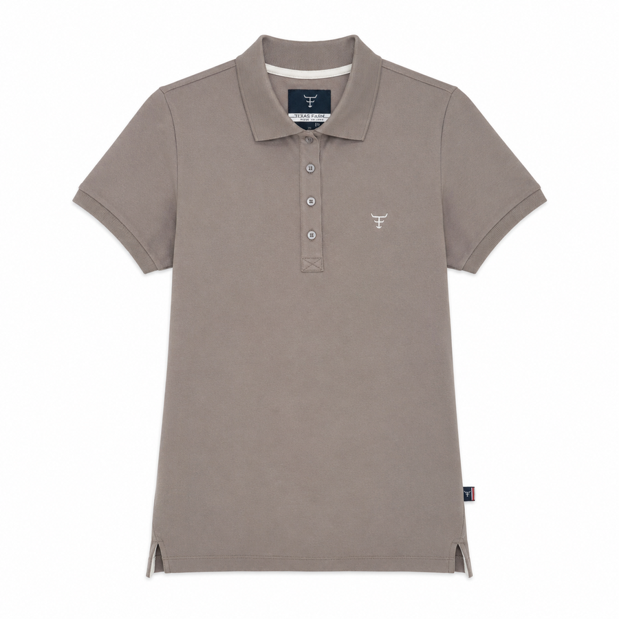 Camisa Polo Feminina Texas Farm taupe — foto tratada em fundo branco