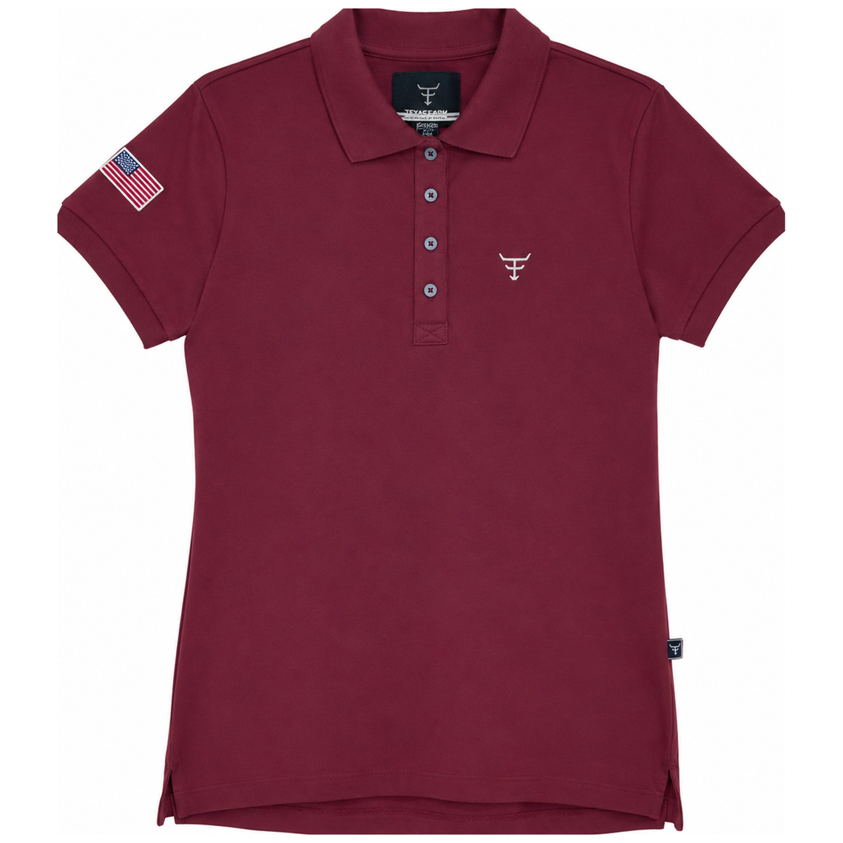 Camisa Polo Feminina Texas Farm Vinho em fundo totalmente branco