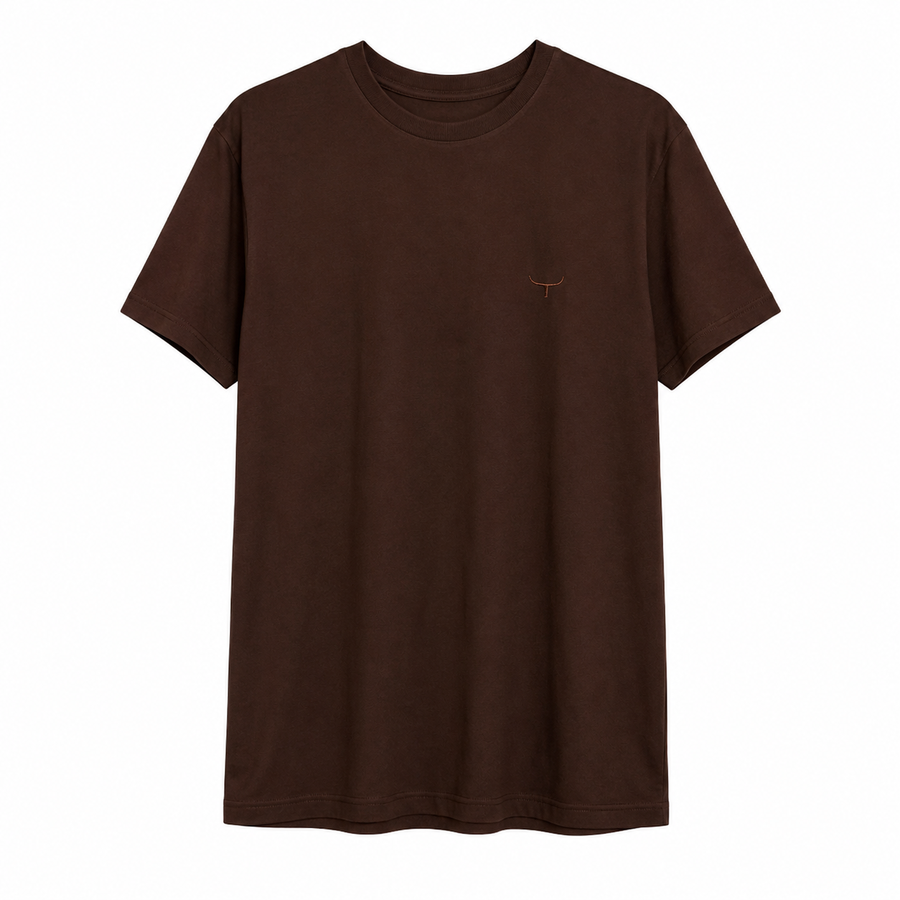 Camiseta Básica Moiadeiros marrom — foto tratada em fundo branco