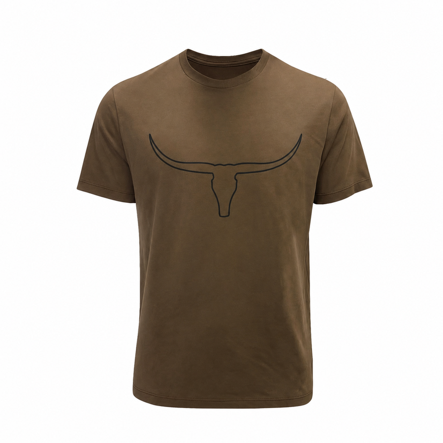 Camiseta masculina estonada Moiadeiros touro marrom