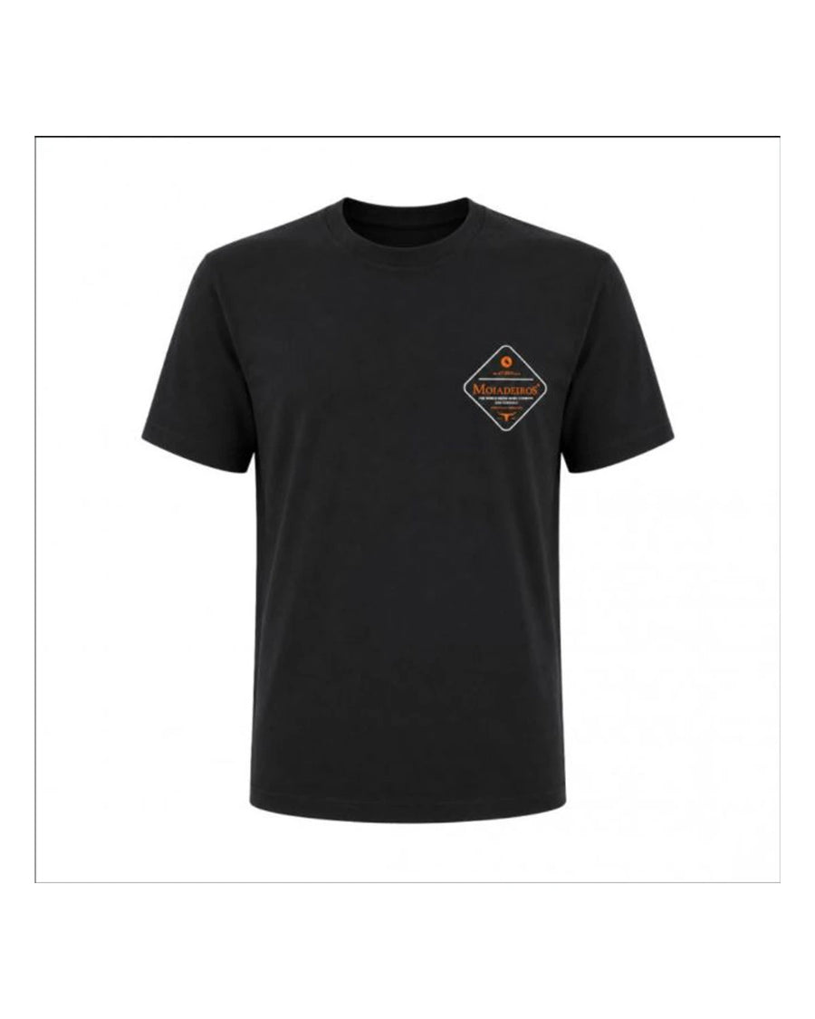 Frente da camiseta Moiadeiros preta Premium em fundo branco