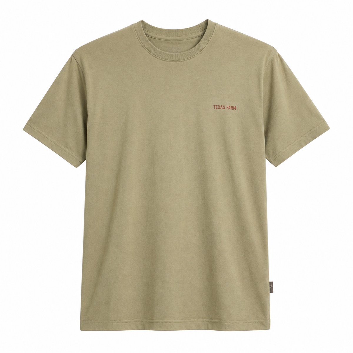Camiseta Texas Farm areia Marca no Peito — foto tratada em fundo branco