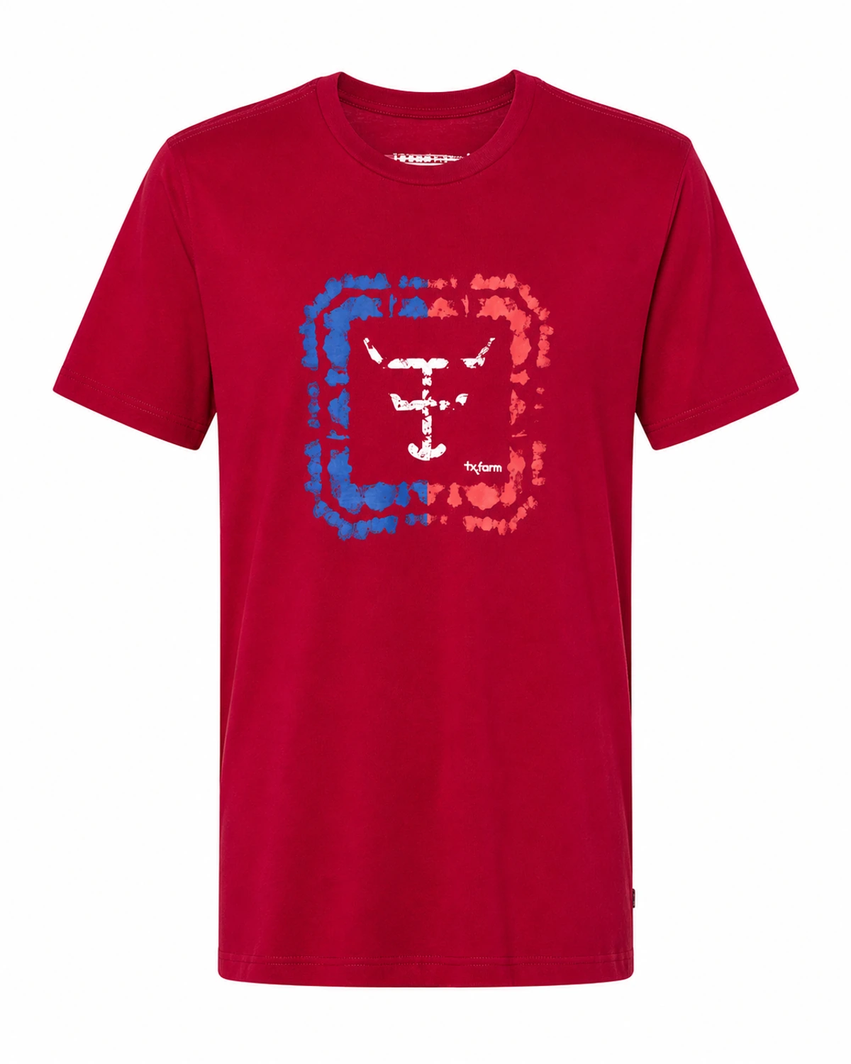 Camiseta Texas Farm vermelha com estampa — vista frontal sem etiqueta em fundo branco