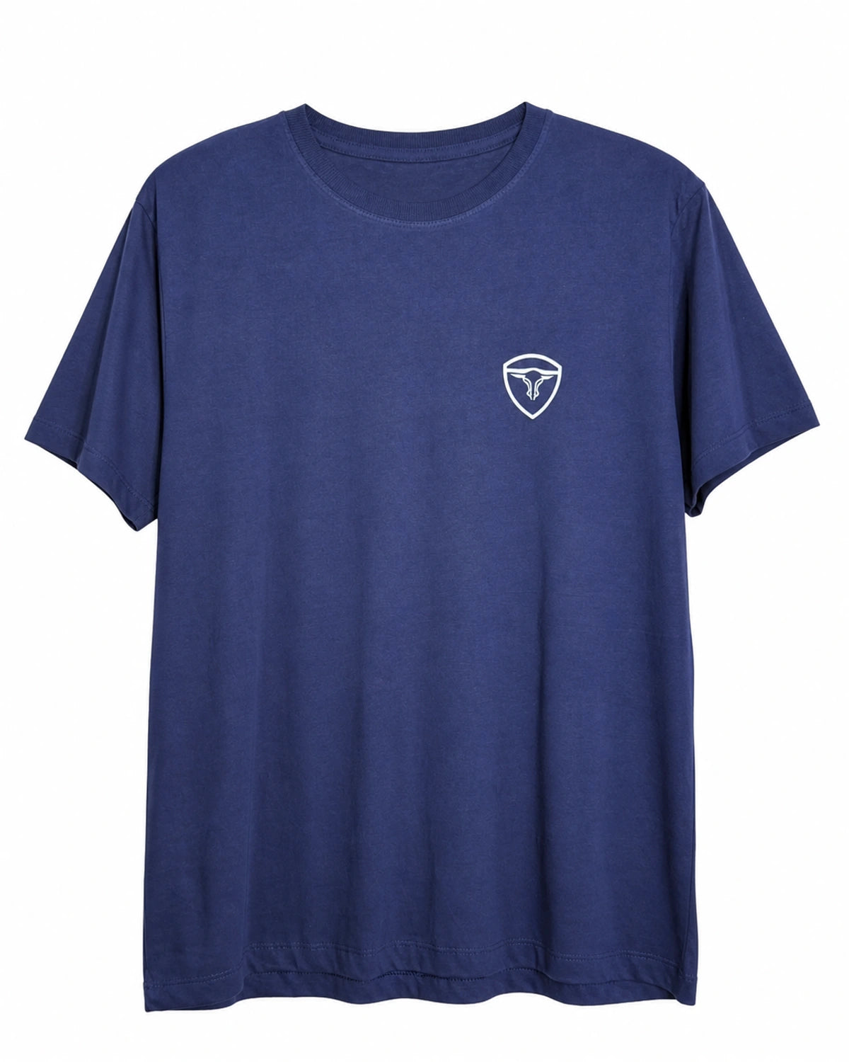 Camiseta King Farm azul-marinho com escudo branco — frente