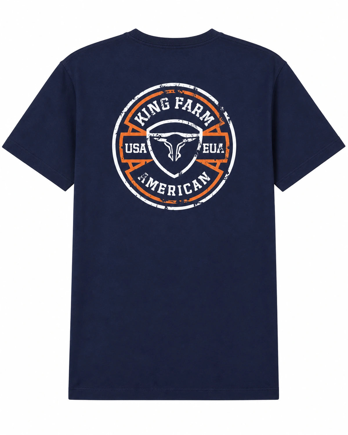 Camiseta King Farm azul-marinho com estampa American — costas