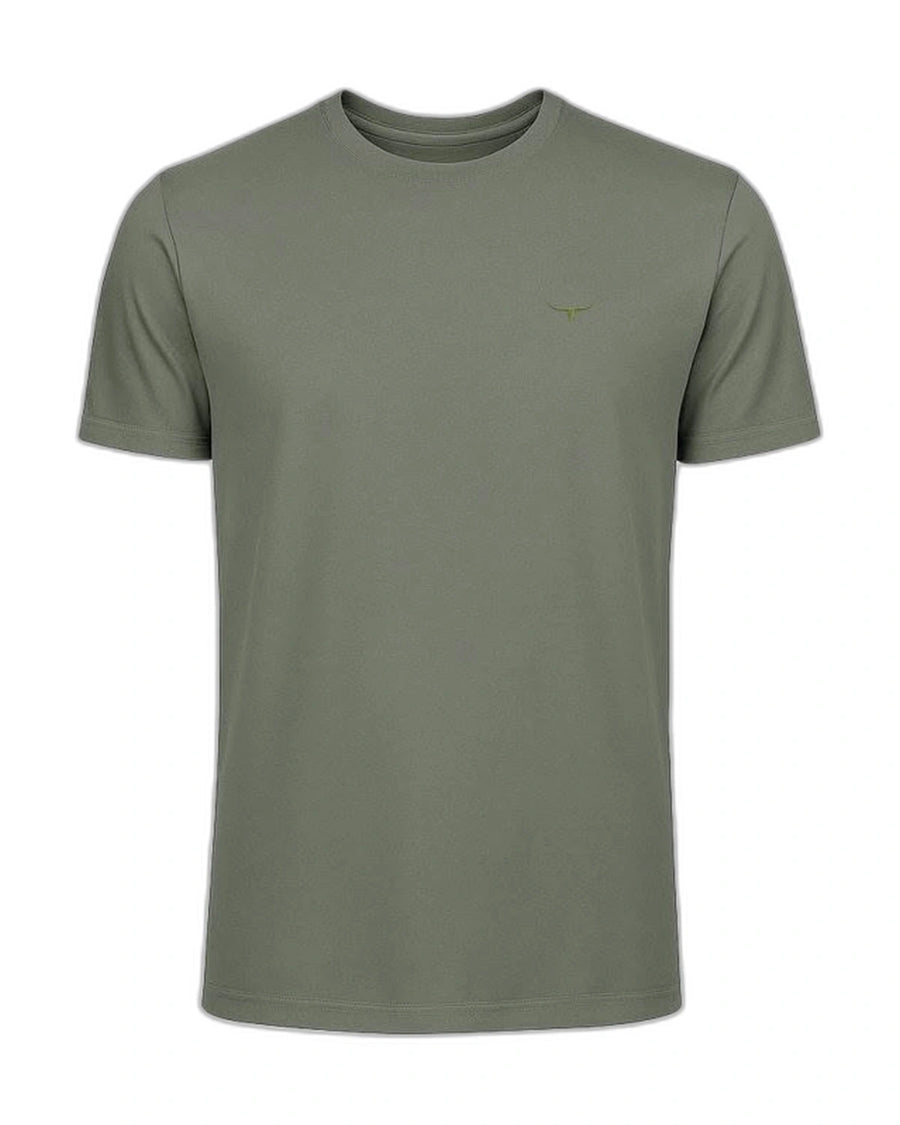 Camiseta Básica Moiadeiros — Verde Militar — vista frontal em fundo branco