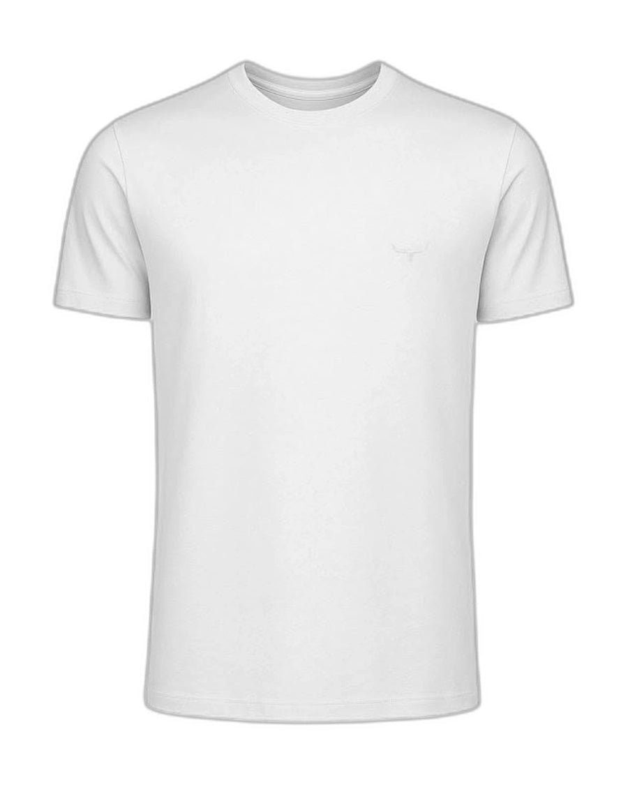 Camiseta Básica Moiadeiros — Branca — vista frontal em fundo branco