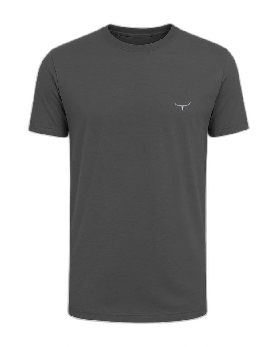 Camiseta Básica Moiadeiros — Chumbo — vista frontal em fundo branco