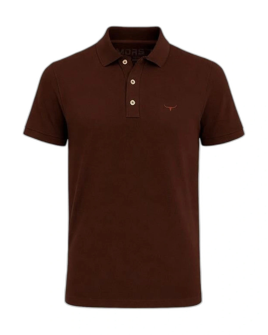Camisa Polo Moiadeiros — Marrom — vista frontal em fundo branco