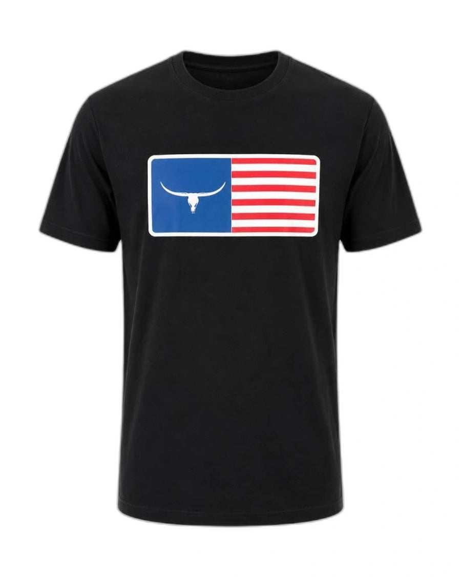 Camiseta Moiadeiros Bandeira Touro — Preta — vista frontal em fundo branco