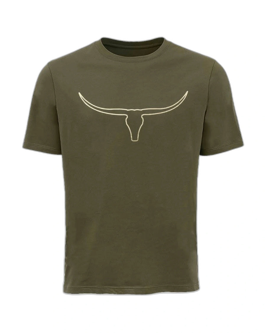 Camiseta Moiadeiros Touro — Verde Militar — vista frontal em fundo branco