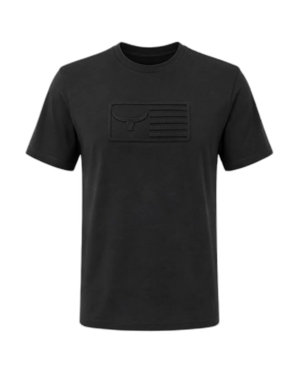 Camiseta Emboss Moiadeiros Bandeira — Preta — vista frontal em fundo branco