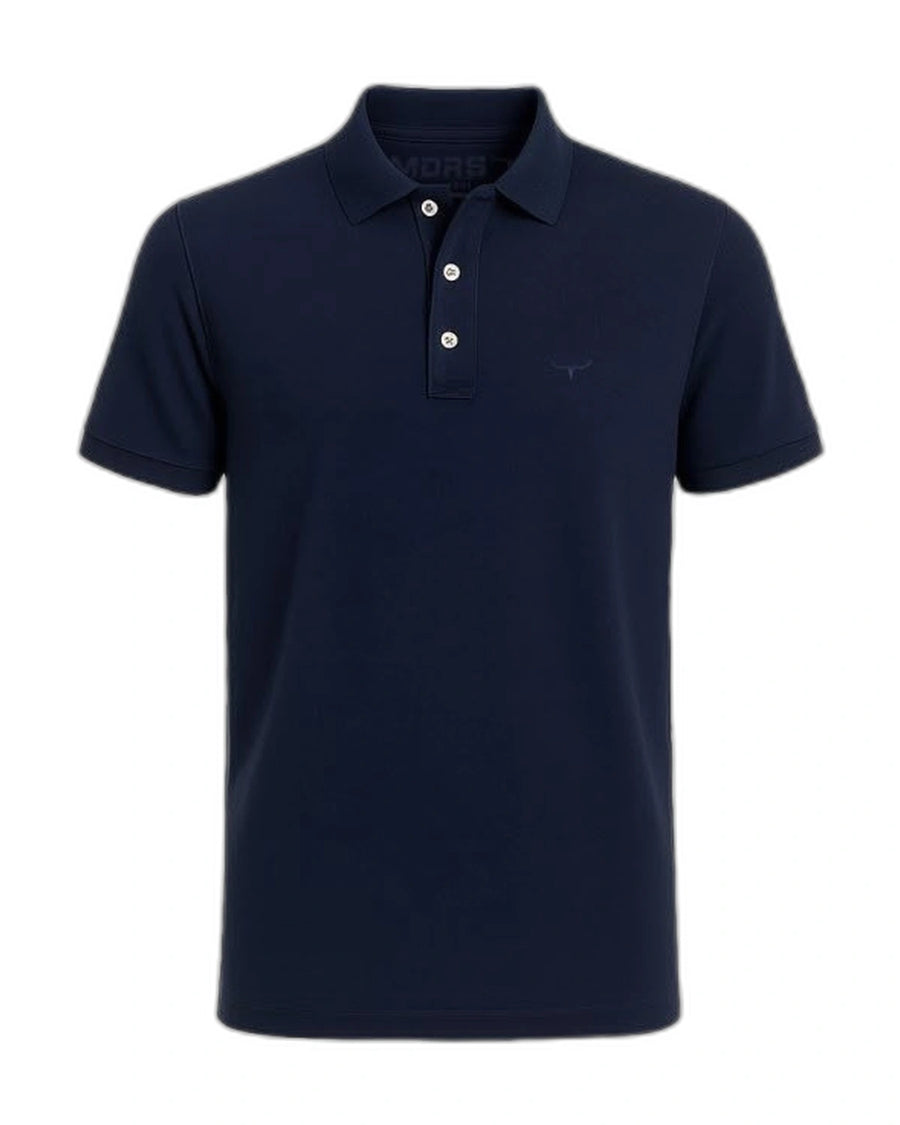 Camisa Polo Moiadeiros — Azul-marinho — vista frontal em fundo branco