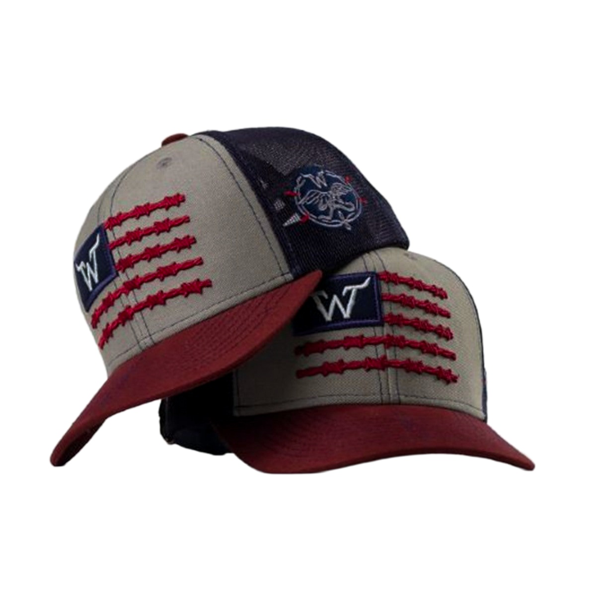 Boné West World American Flag — Bege, Marinho e Vermelho — detalhe real do produto