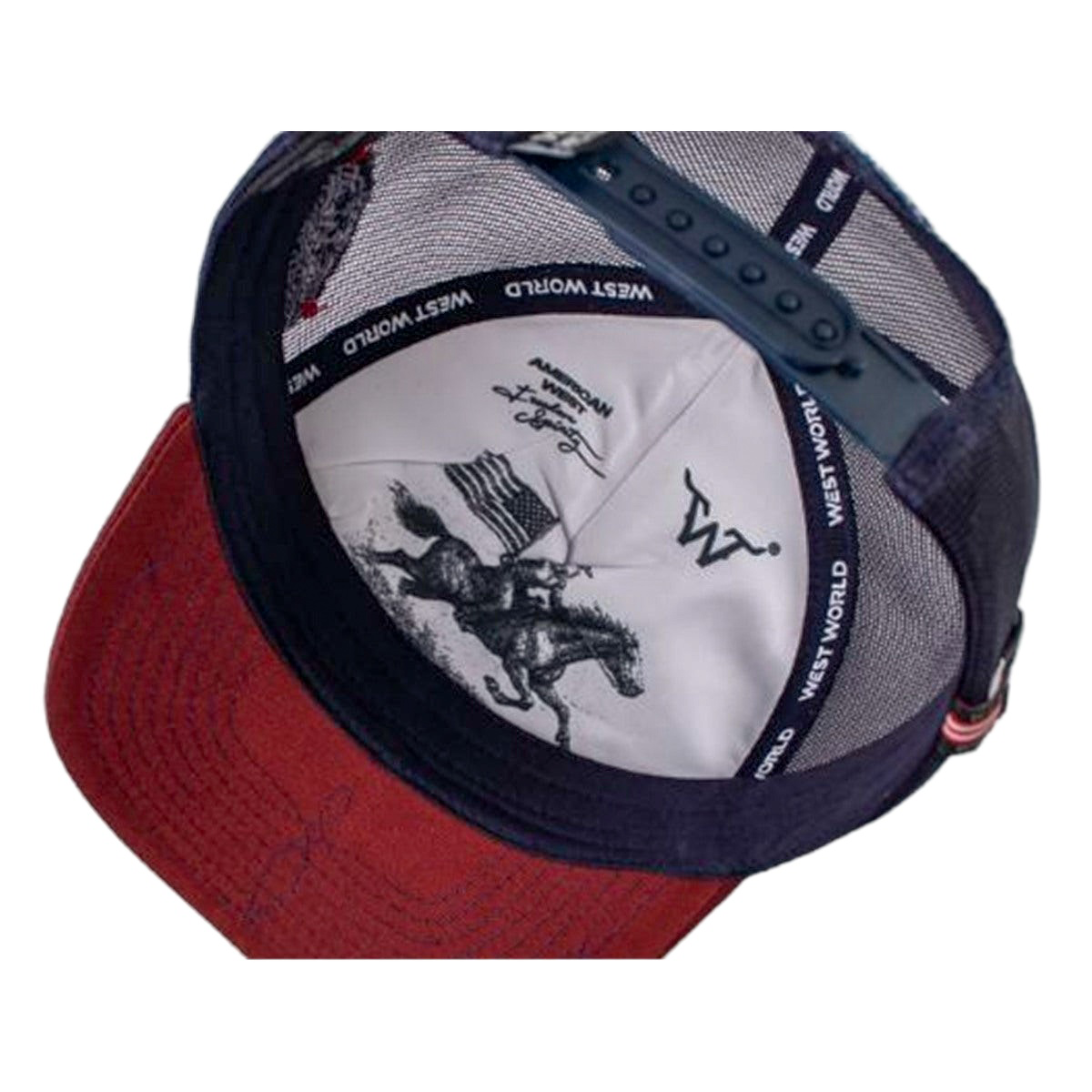 Boné West World American Flag — Bege, Marinho e Vermelho — detalhe real do produto