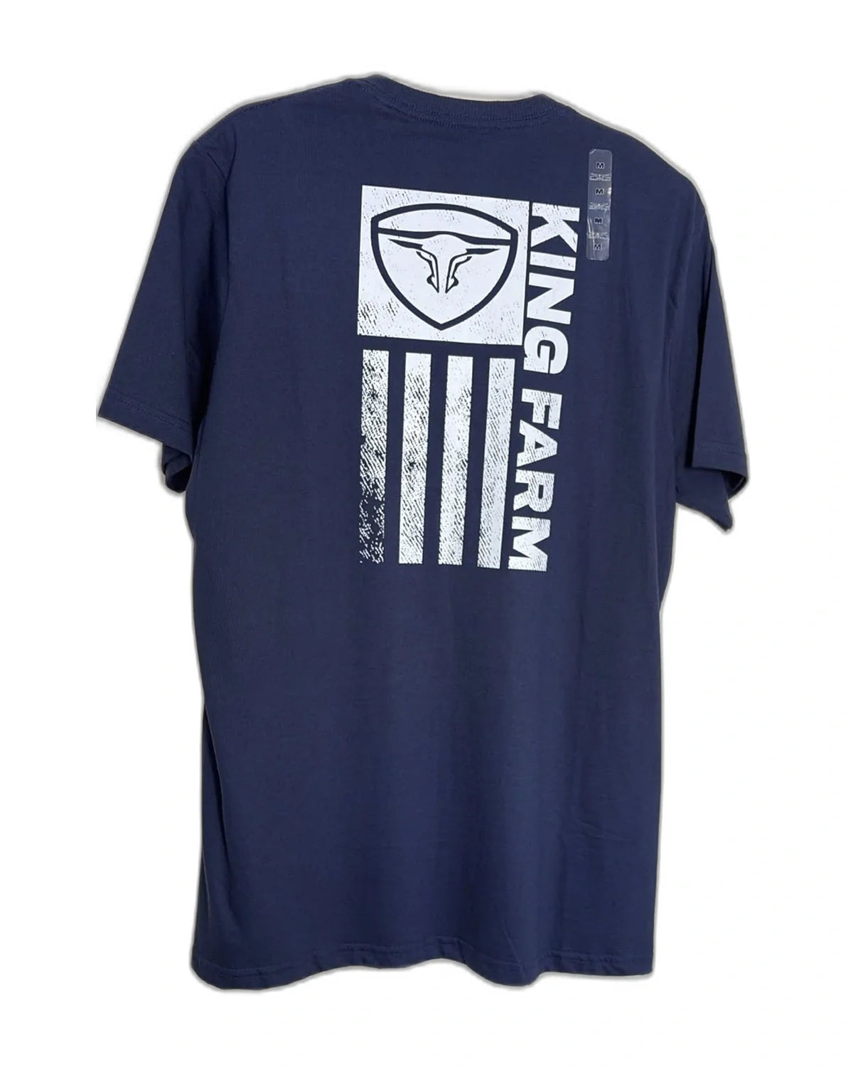 Camiseta King Farm azul-marinho com estampa vertical — costas