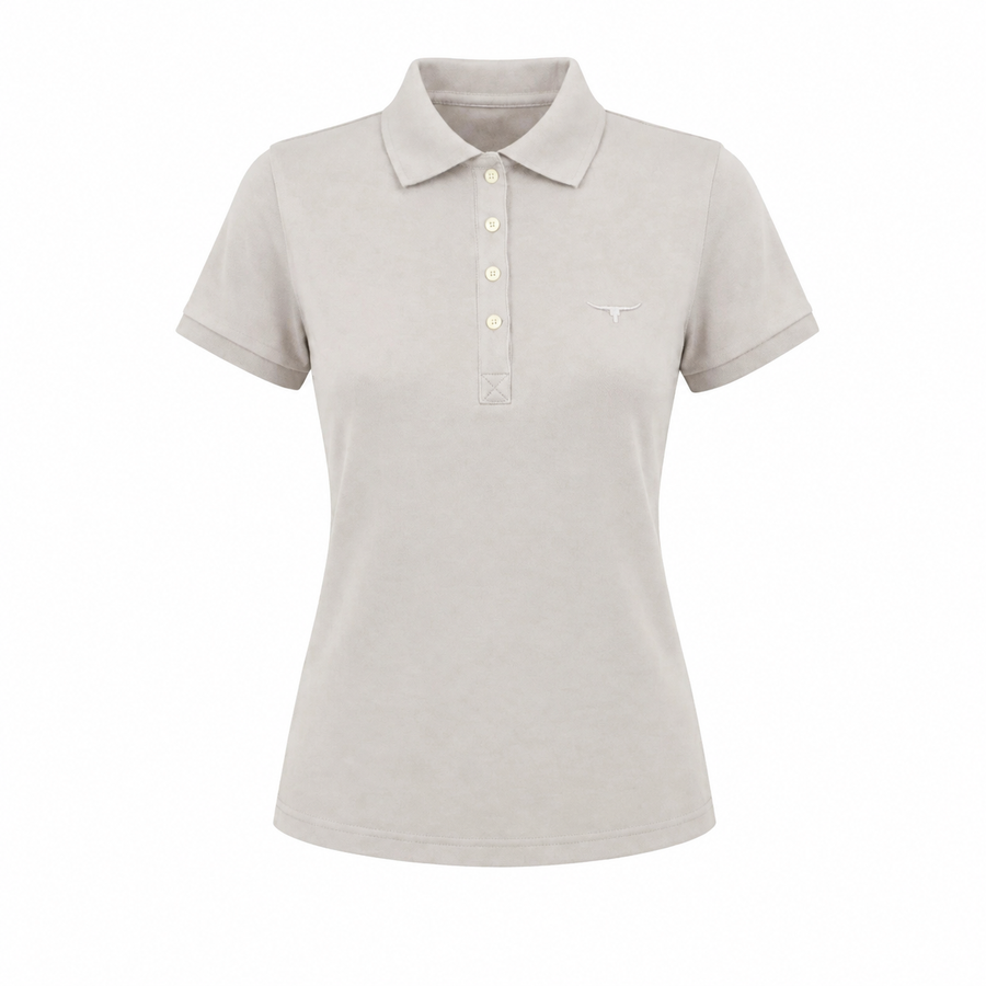 Polo feminina Moiadeiros branca em fundo branco