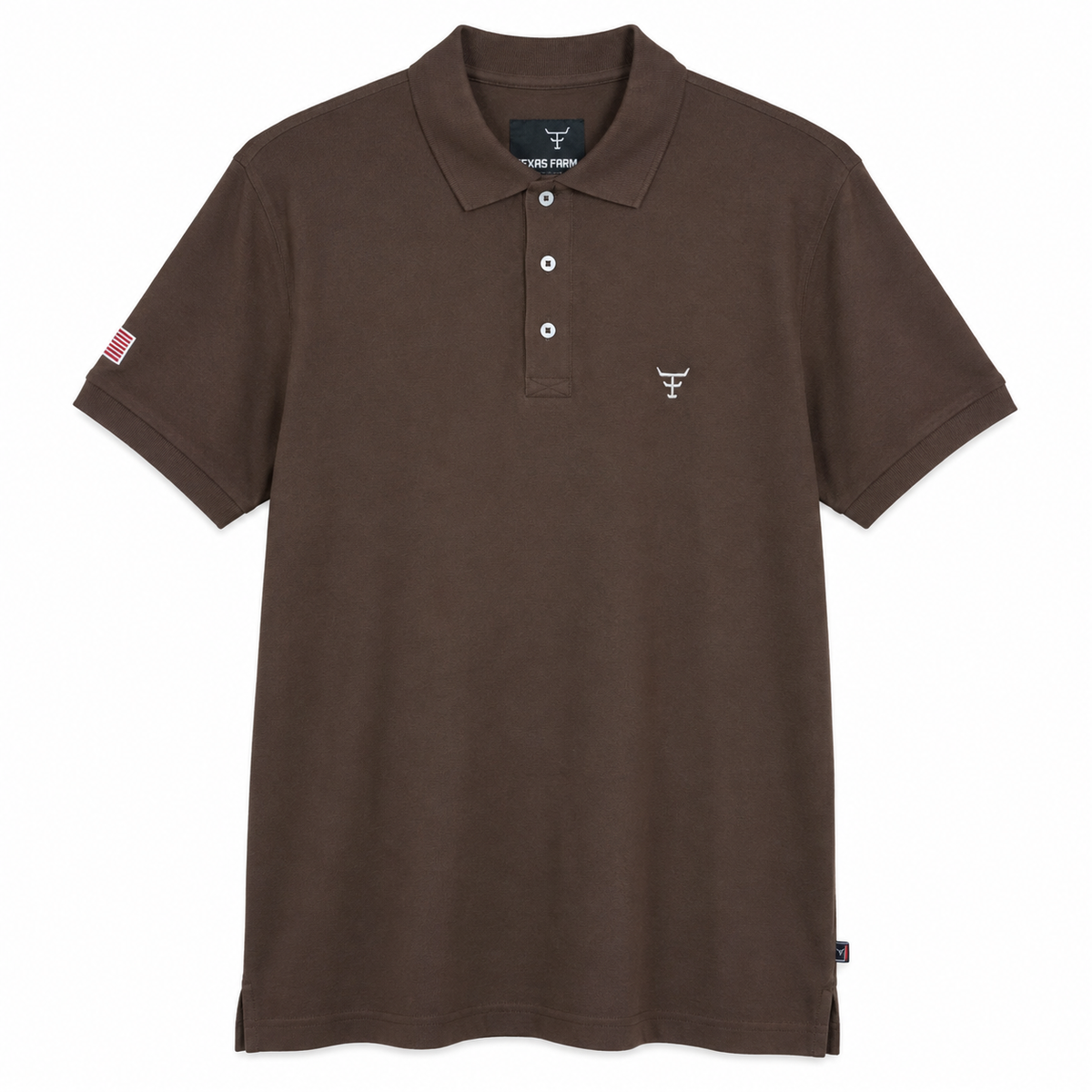 Polo Texas Farm — Marrom — vista frontal em fundo branco