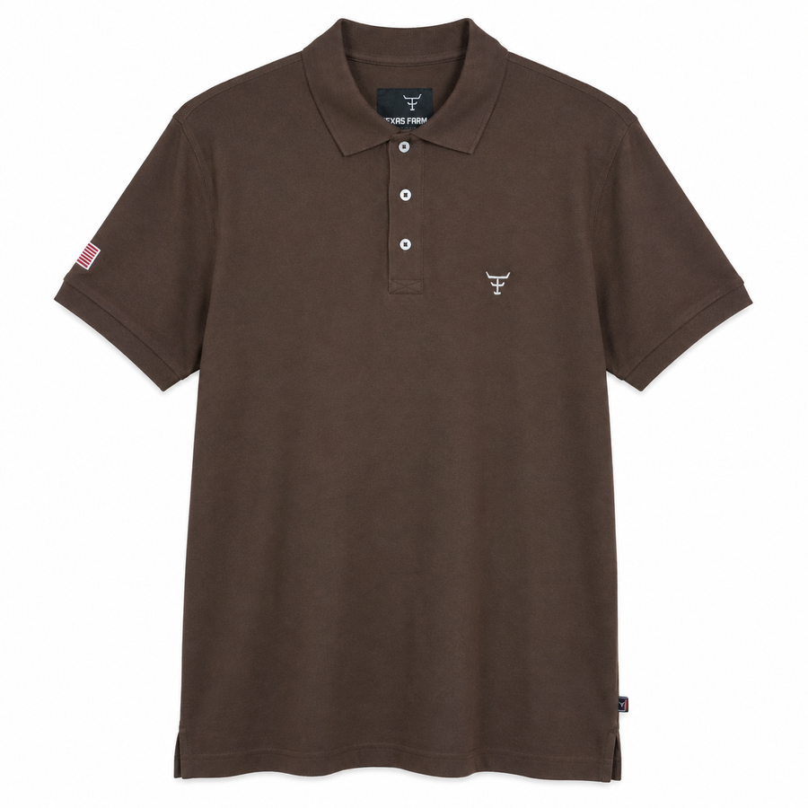 Polo Texas Farm — Marrom — vista frontal em fundo branco