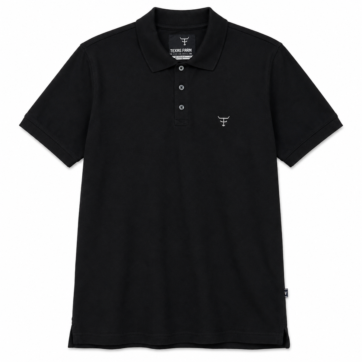 Polo Texas Farm — Preta — vista frontal em fundo branco