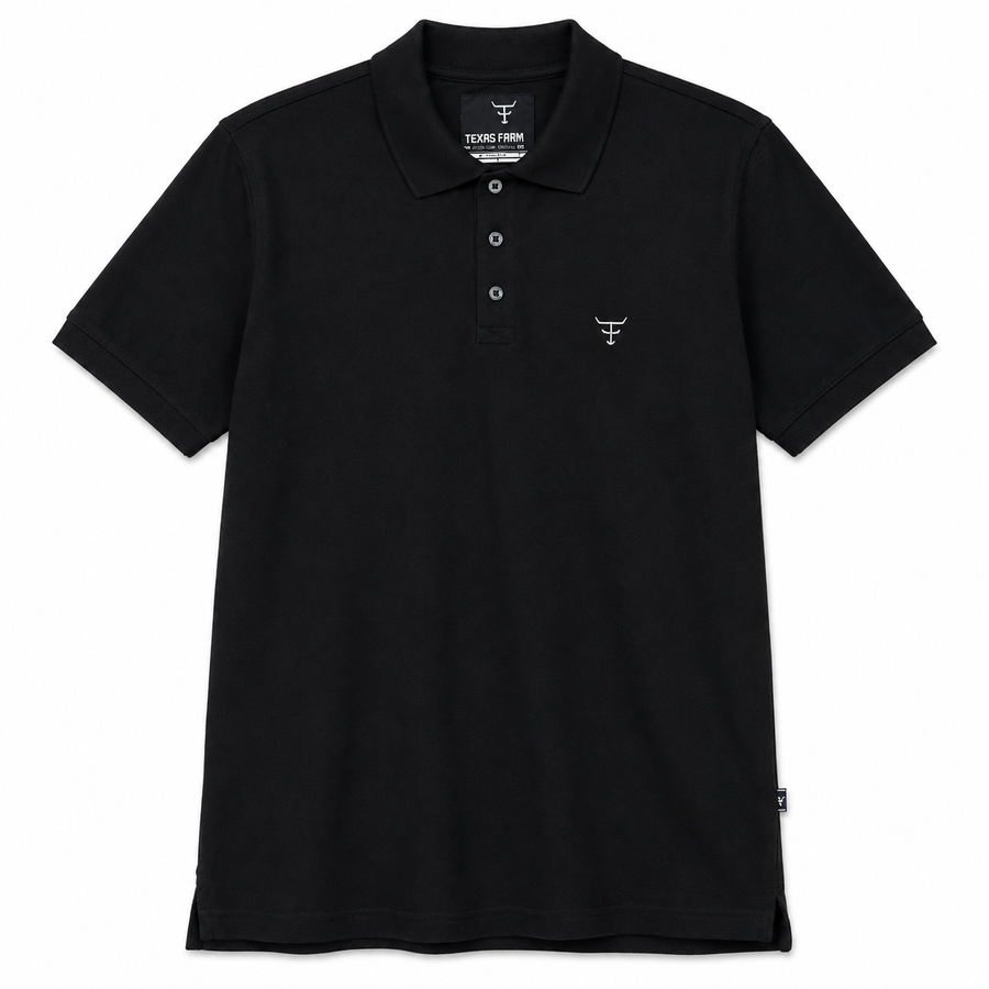 Polo Texas Farm — Preta — vista frontal em fundo branco