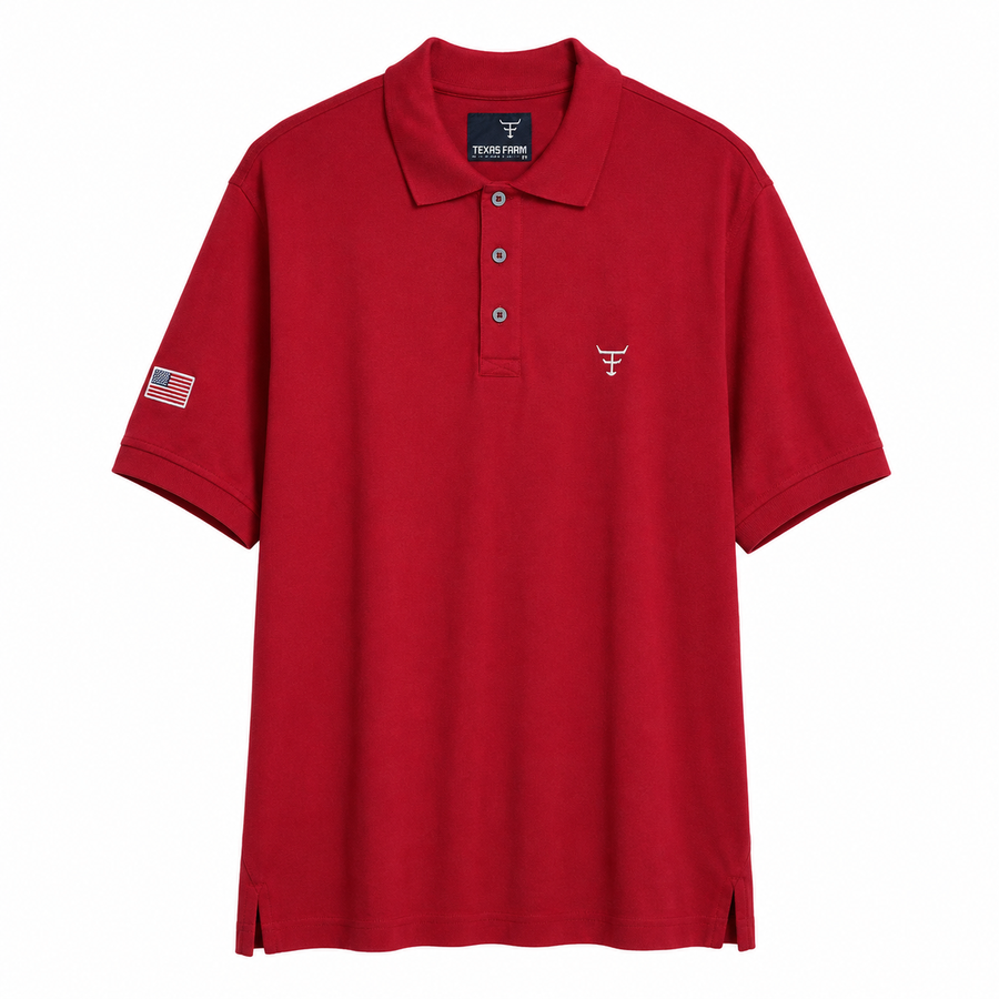 Polo Texas Farm — Vinho — vista frontal em fundo branco