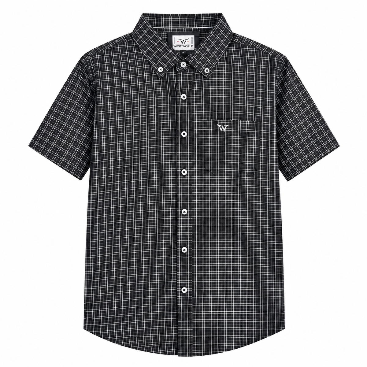 Camisa West World Xadrez Preto e Branco — Manga Curta