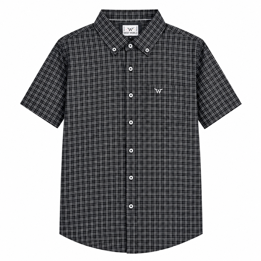 Camisa West World Xadrez Preto e Branco — Manga Curta
