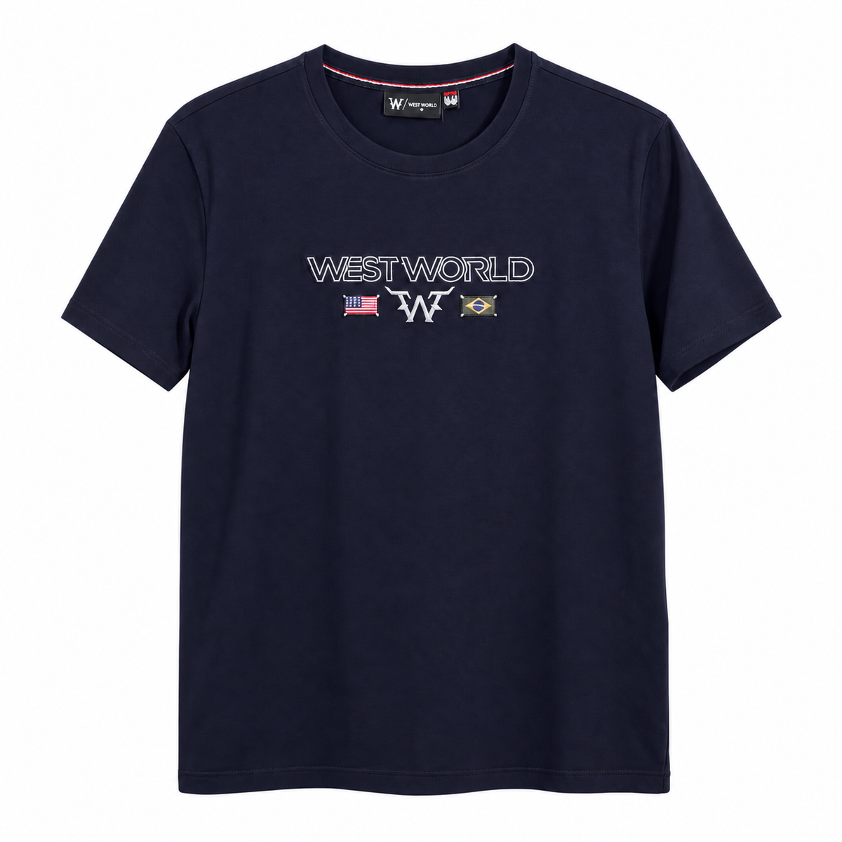 Camiseta West World Bandeiras Brasil e EUA — Marinho