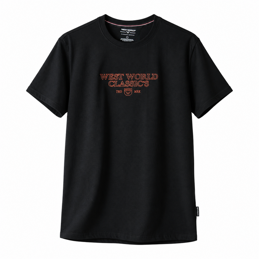Camiseta West World Classics — Preta e Marrom — foto de catálogo, amostra do fabricante
