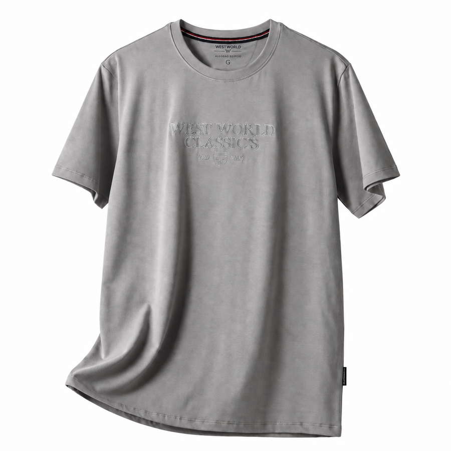 Camiseta West World Classics cinza — foto de catálogo, amostra do fabricante