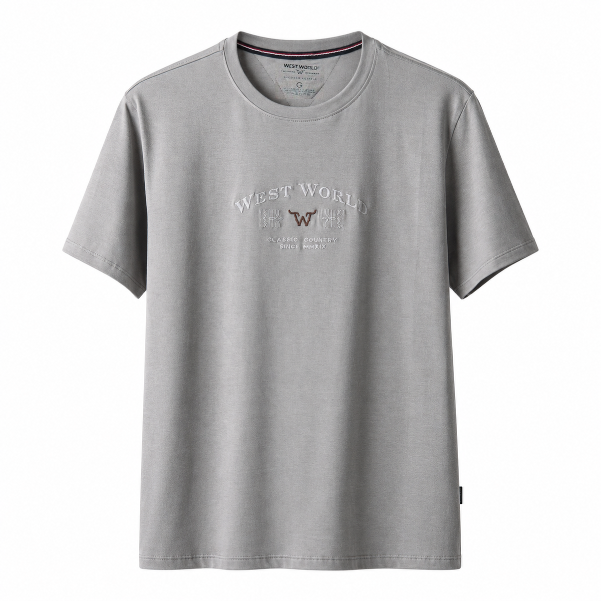 Camiseta West World Classic Country — Cinza — foto de catálogo, amostra do fabricante