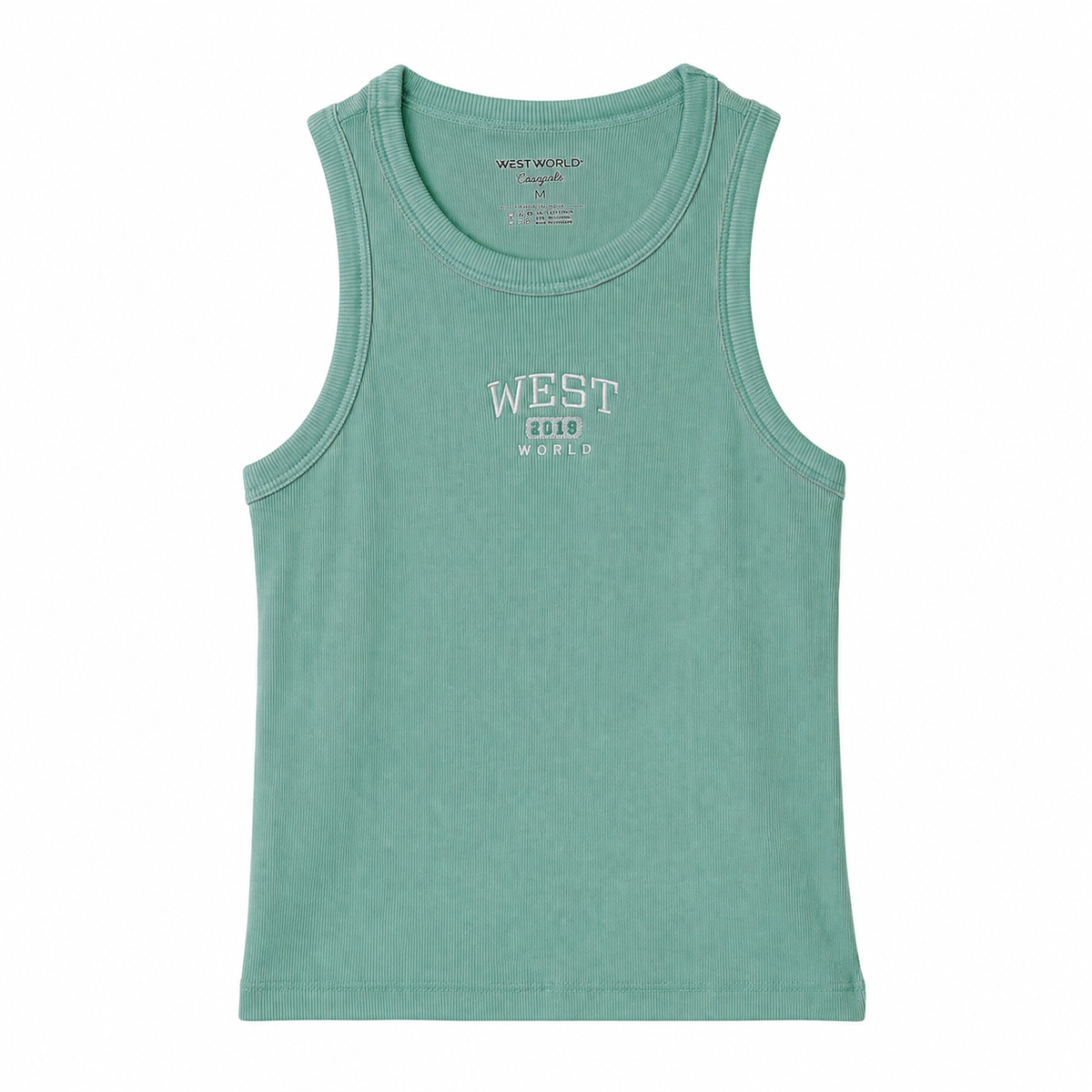 Regata West World verde água com logo central em fundo branco
