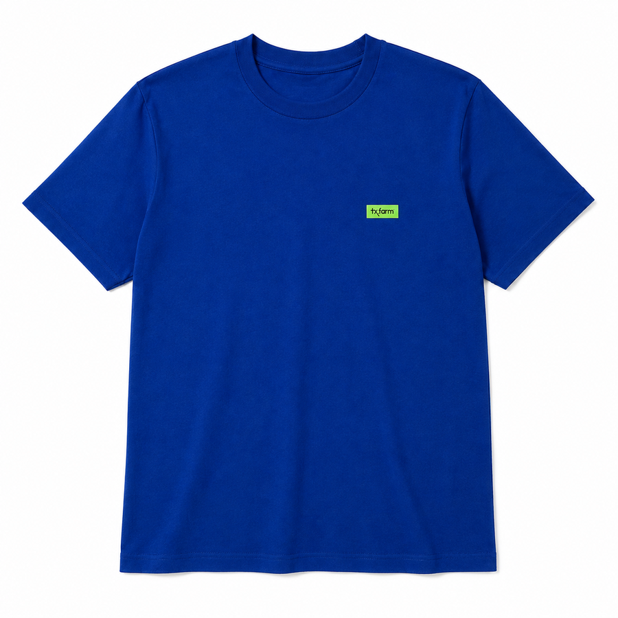 Camiseta Texas Farm Azul Royal Patch Verde — foto tratada