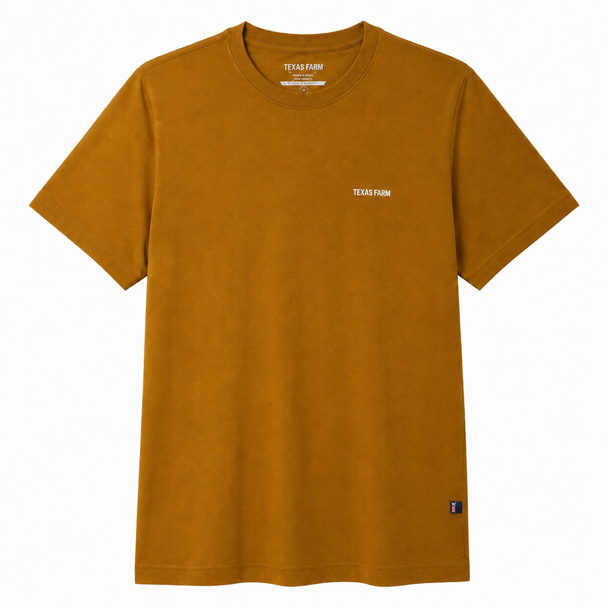 Camiseta Texas Farm Mostarda Patch Pequeno — foto tratada