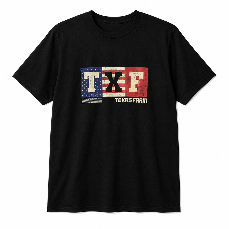 Camiseta Texas Farm Preta Bandeira TXF — foto tratada
