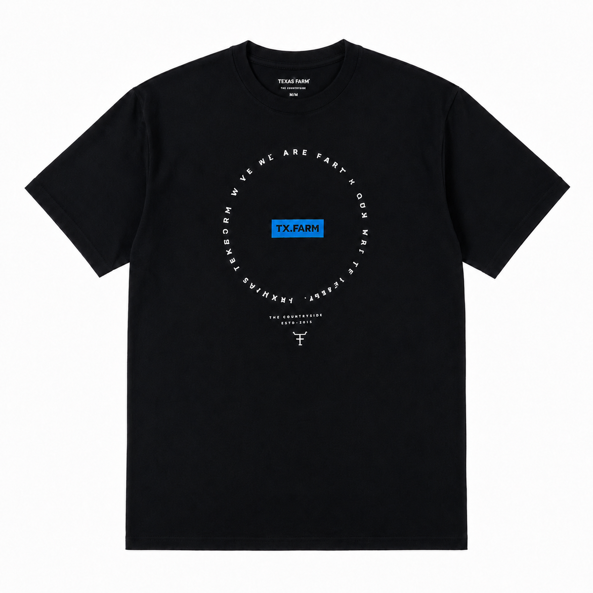 Camiseta Texas Farm Preta Gráfico Circular — foto tratada