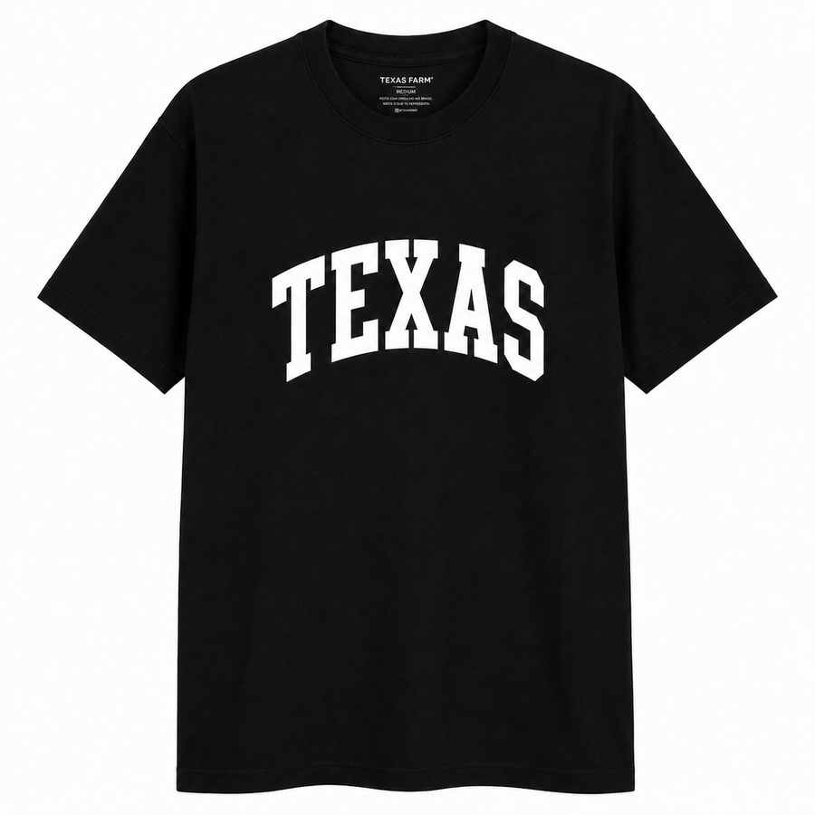 Camiseta Texas Farm Preta Texas Colegial — foto tratada