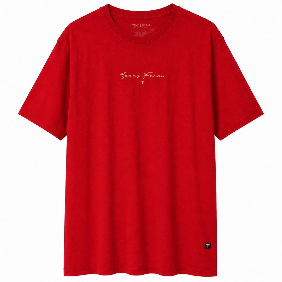 Camiseta Texas Farm Vermelha Assinatura G4 — foto tratada
